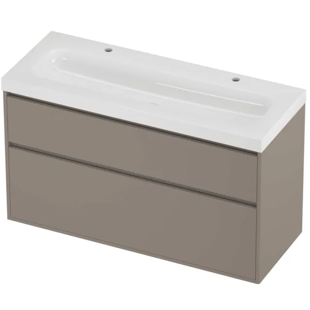 Proline Haga Badmeubelset Polystone Mezza 2 Kraangaten Greeploos 120x46x73 cm Glans Wit Clay Beige