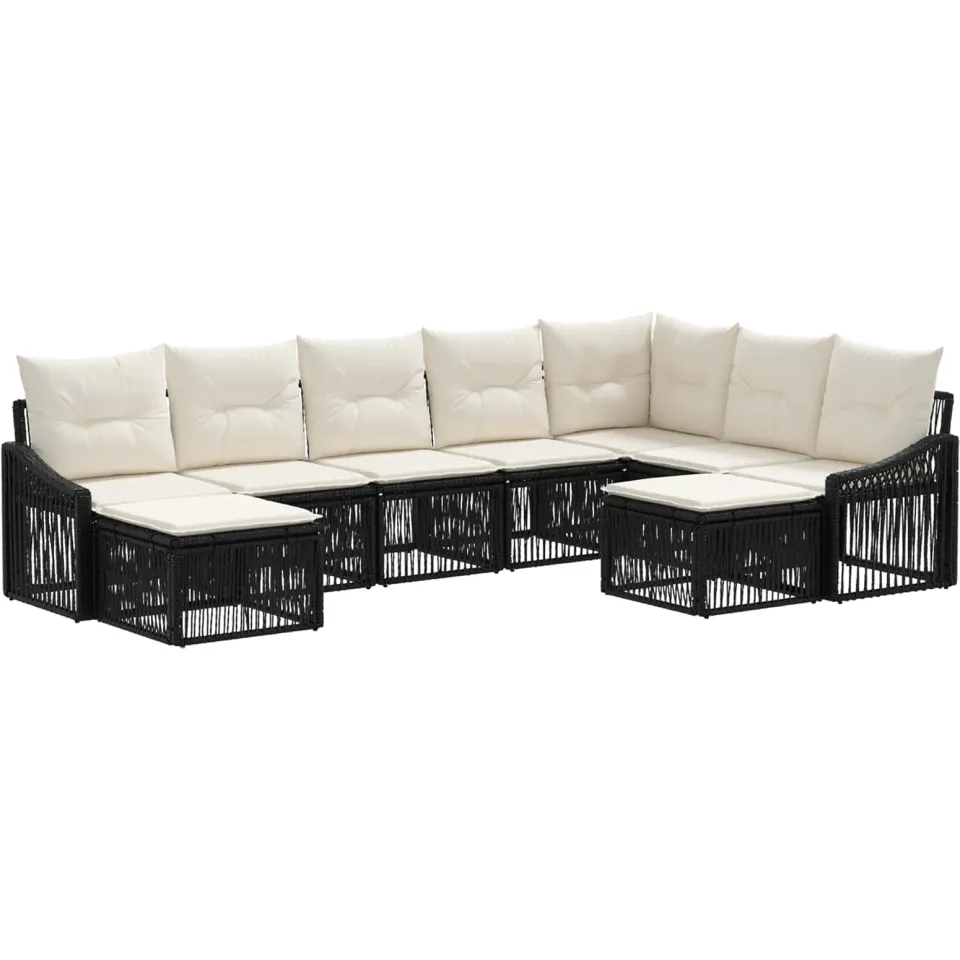 vidaXL Tuinbankenset 9 st 9-zits Zwart poly rattan
