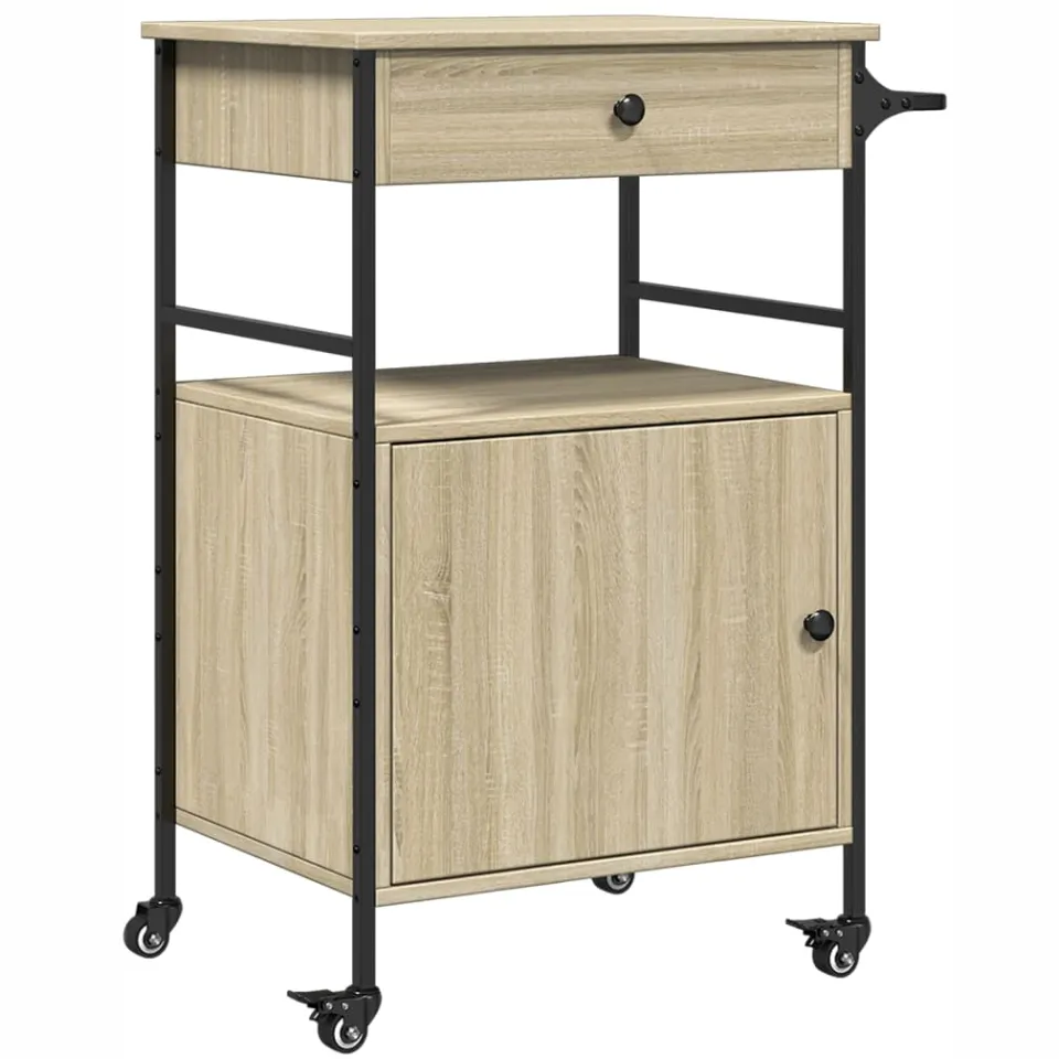 vidaXL Keukentrolley 56x43x89,5 cm bewerkt hout sonoma eikenkleurig Bruin