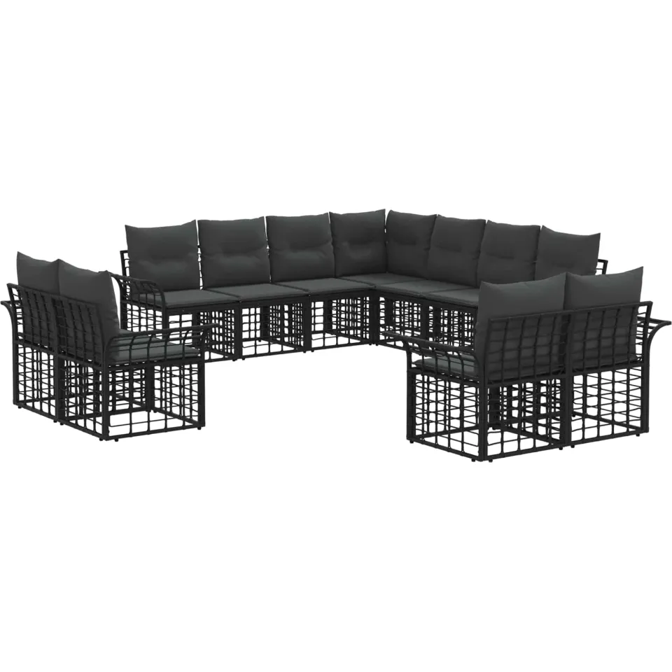 vidaXL Buiten bankenset 11 st Zwart en Donkergrijs Polyester