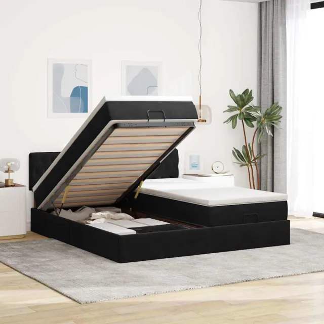 vidaXL Ottoman bed met matrassen 200x200cm fluweel zwart