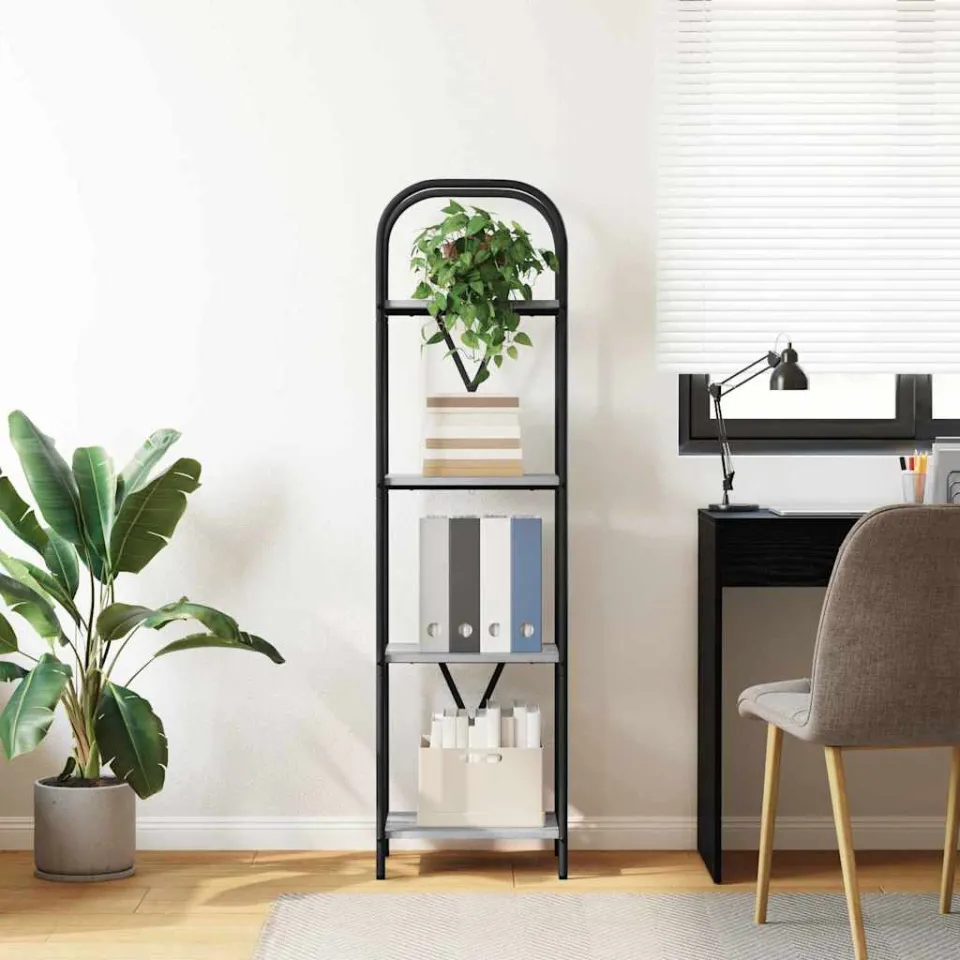 vidaXL Boekenkast 4-laags 40 x 30 x 146 cm Bewerkt hout Grijs Sonoma, foto 4