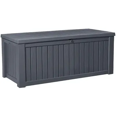 Keter Kussenbox Rockwood - Houtlook - Grijs - 570l - 155x72,4x64,4cm