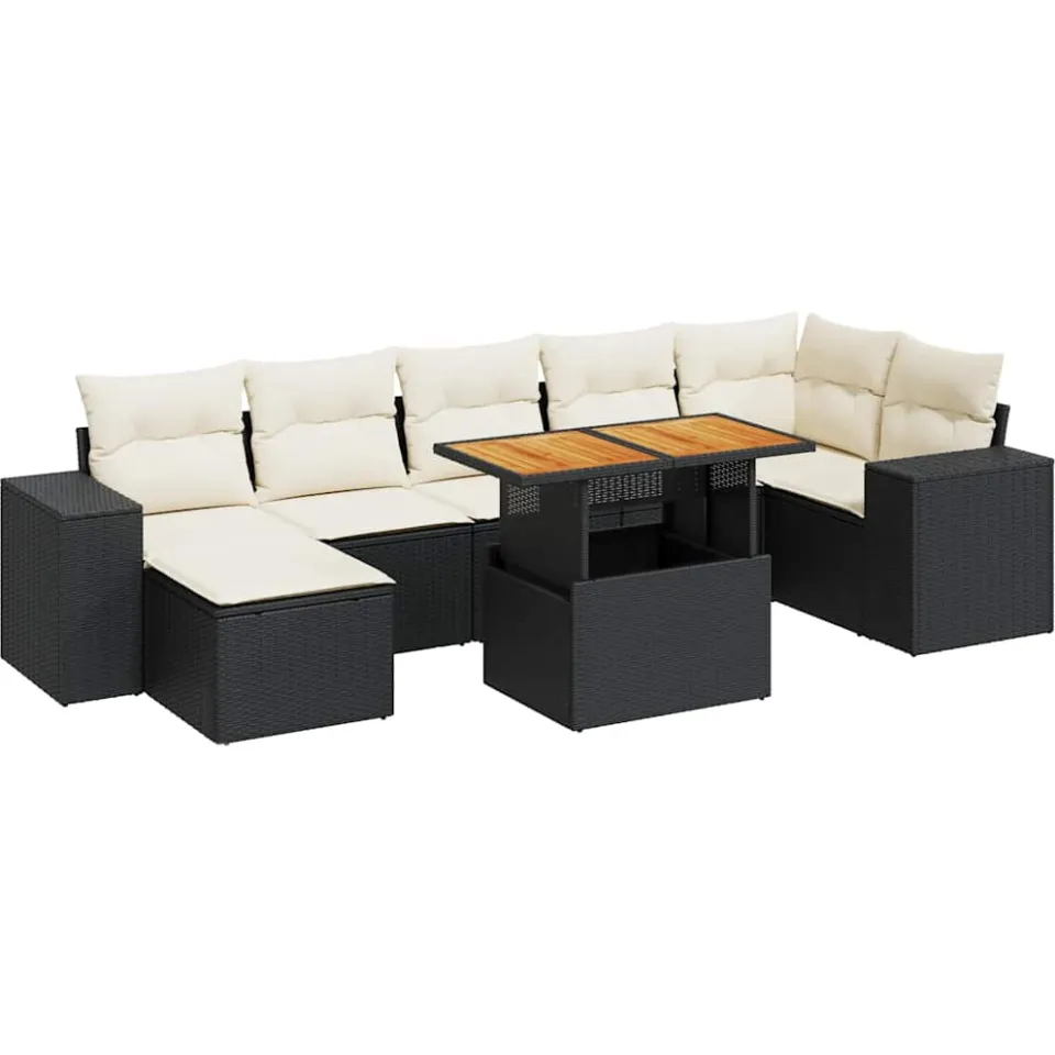 vidaXL 8-delige Loungeset met kussens poly rattan zwart, foto 3