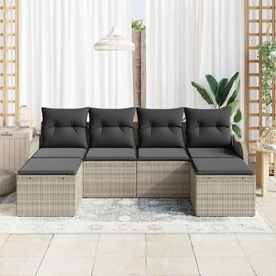 vidaXL Tuin Sofa Set 6 st Lichtgrijs poly rattan, foto 3