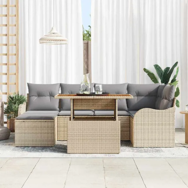 vidaXL Tuin Sofa Set 7 st beige en lichtgrijs, foto 3