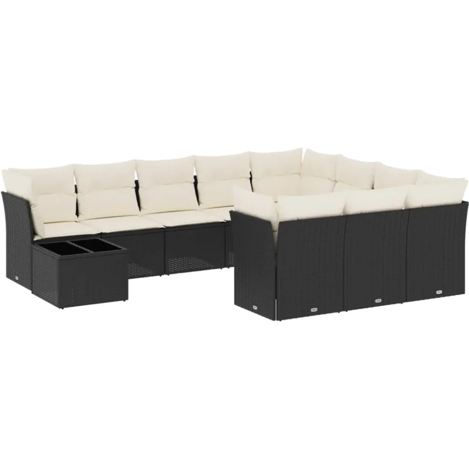vidaXL 11-delige Loungeset met kussens poly rattan zwart