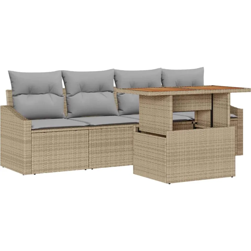 vidaXL Tuinbankenset 5 st Beige Poly riet