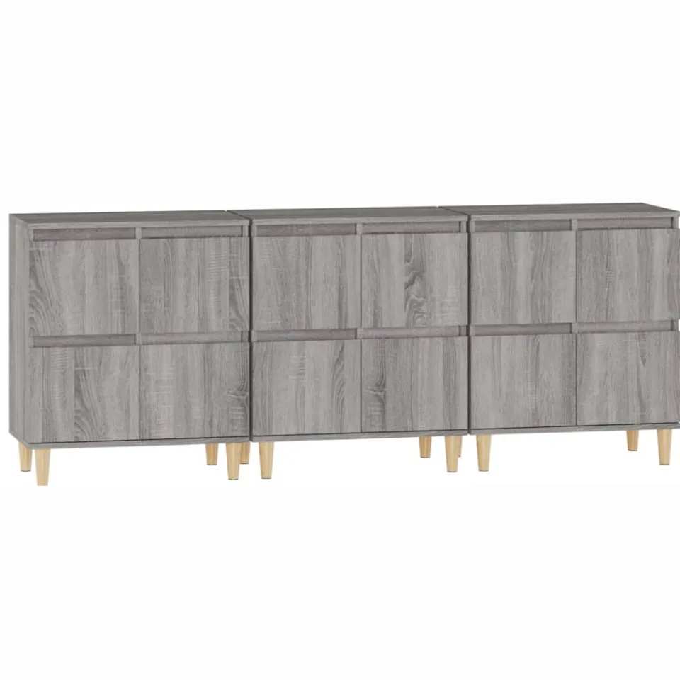 vidaXL Dressoirs 3 st 60x35x70 cm bewerkt hout grijs sonoma eikenkleur
