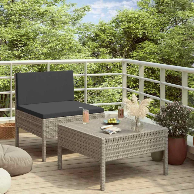vidaXL 2-delige Loungeset met kussens poly rattan grijs, foto 2