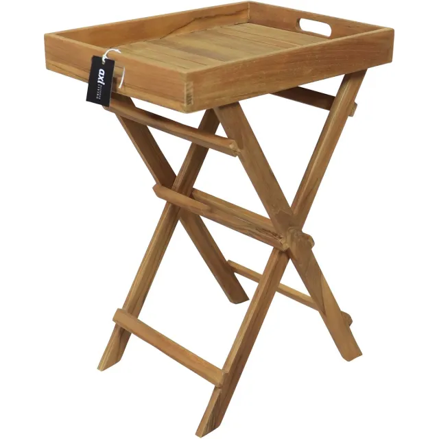 Axi Inda Teak Bijzettafel Opklapbaar – Met Afneembaar Dienblad – 39 x 29 x 50 cm – Teakhout – Lichtgewicht – Inklapbaar – Voor Tuin, Terras en Balkon Bruin