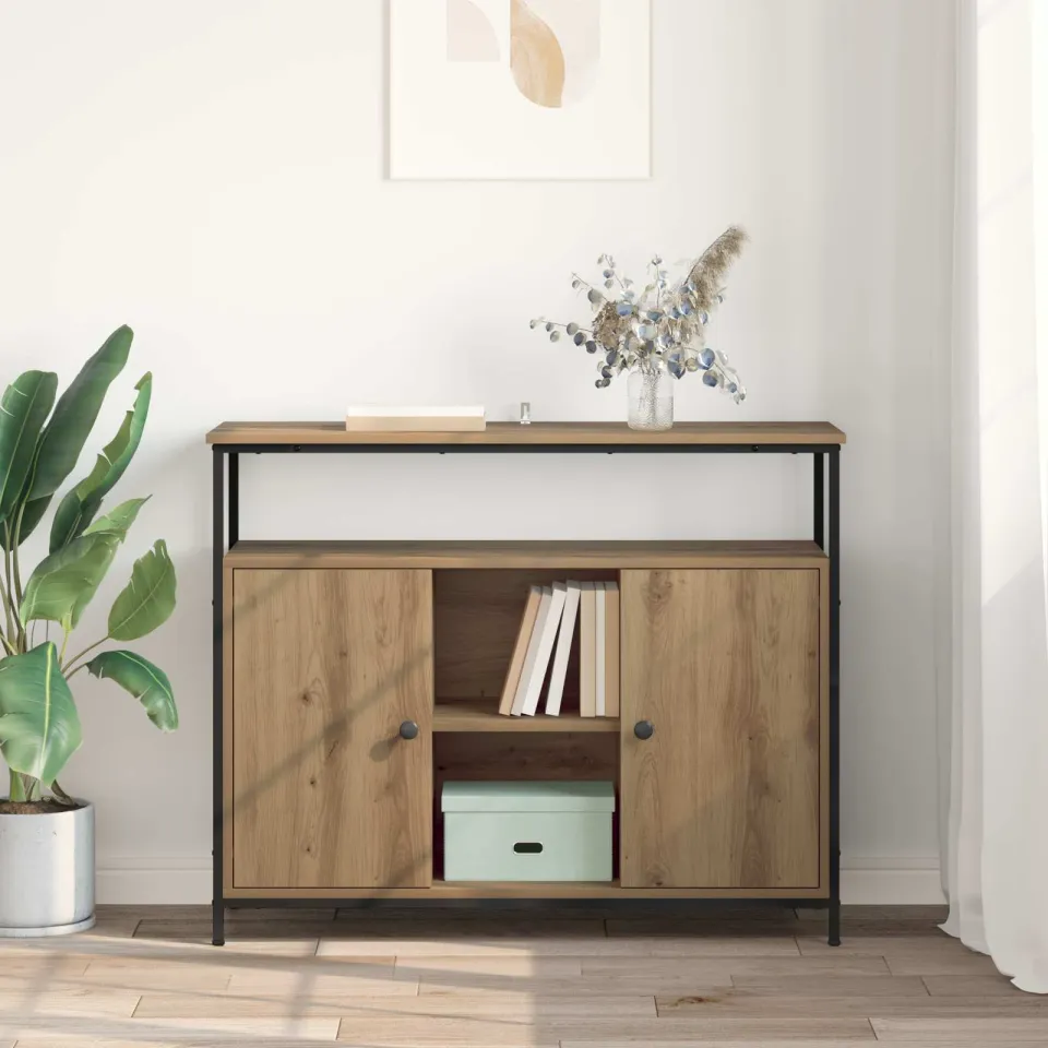 vidaXL Dressoir Artisan Eiken 100 x 35 x 80 cm Bewerkt hout, foto 4