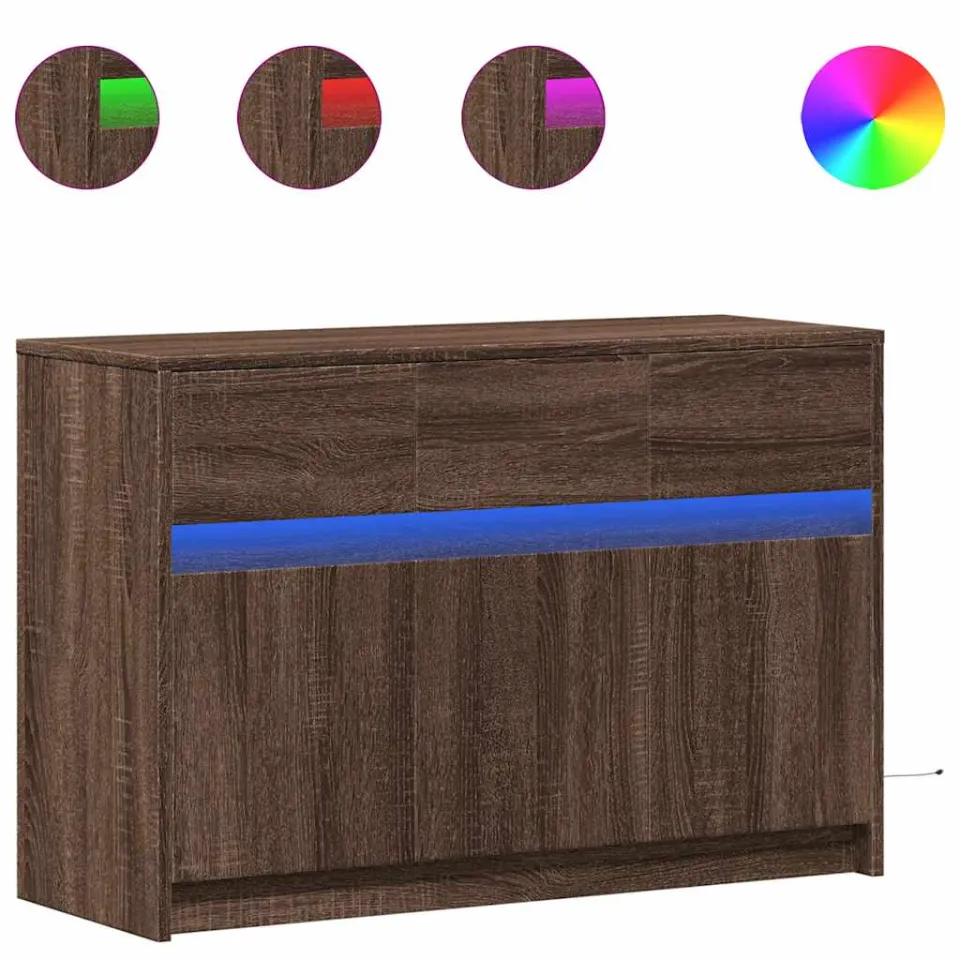 vidaXL Tv-meubel met LED 91x34x61 cm bewerkt hout bruin eikenkleurig, foto 3