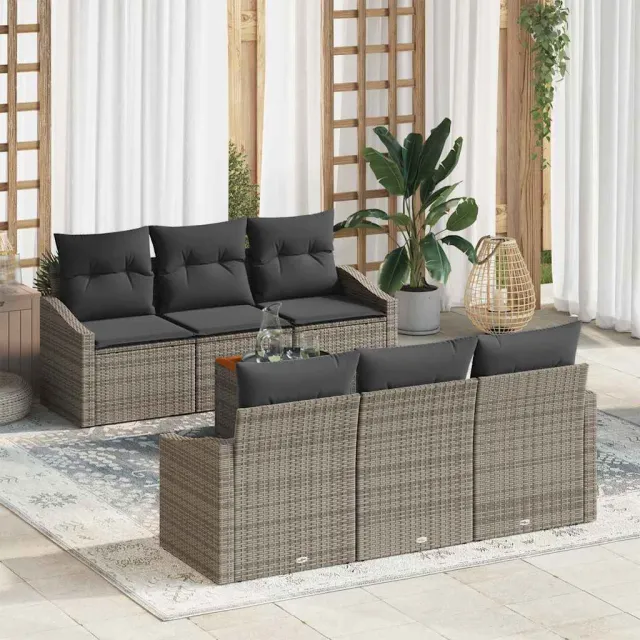 vidaXL Tuinbankenset 7 st Grijs poly rattan, foto 2