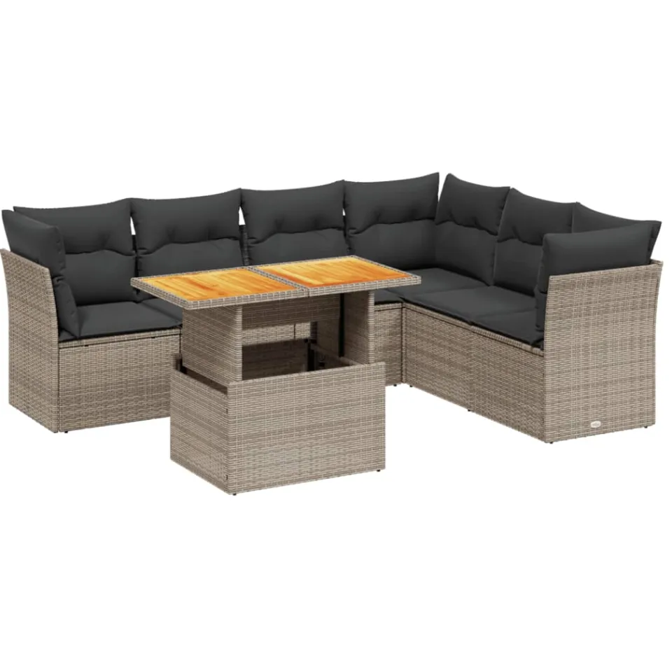 vidaXL 7-delige Loungeset met kussens poly rattan grijs