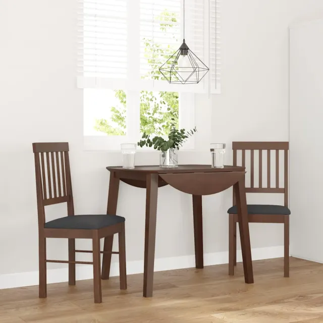 vidaXL Eetkamerstoelen met kussens 2 st massief hout rubber bruin