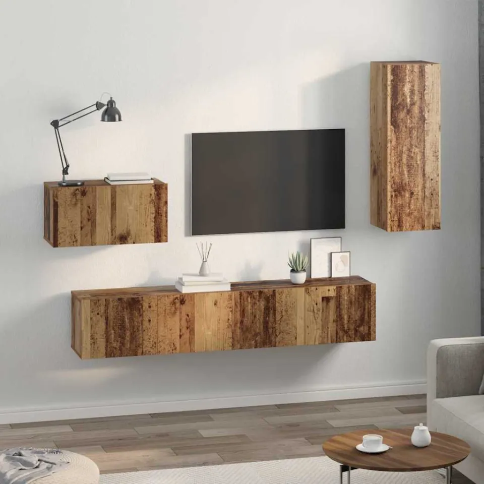 vidaXL Wand TV Kast 4 st Oud Hout Bewerkt hout bruin, foto 4