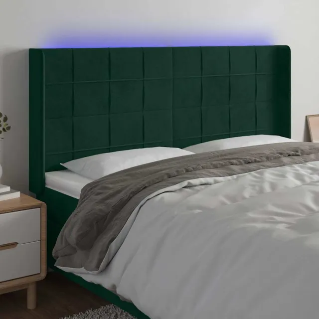 vidaXL Hoofdbord LED 183x16x118/128 cm fluweel donkergroen groen