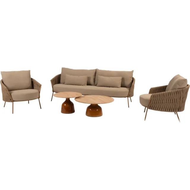 4 Seasons Outdoor June Molina stoel bank loungeset 5 delig teak amber 4 Seasons Outdoor Bruin / Terre, Taupe, Amber
