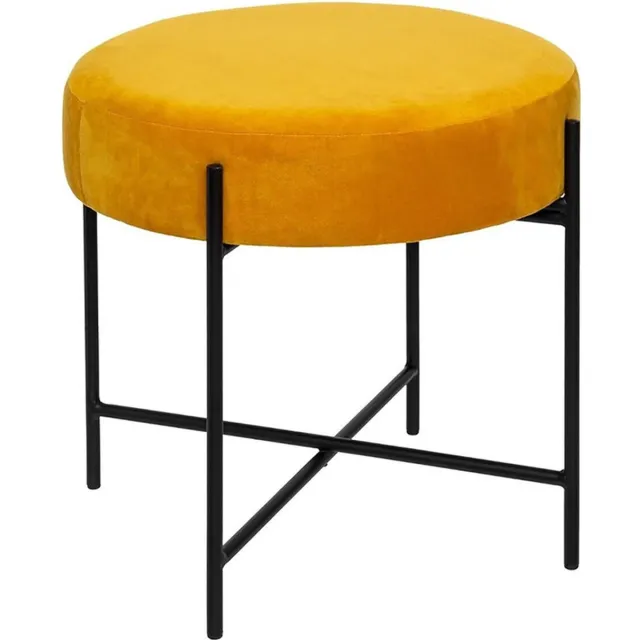 Silumen Gele fluwelen kruk met ijzeren poten 45 cm - Fer|Polyester - Geel - SILUMEN