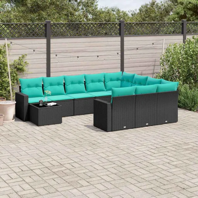 vidaXL 11-delige tuinbankset met kussens, zwart polyrotan, foto 2