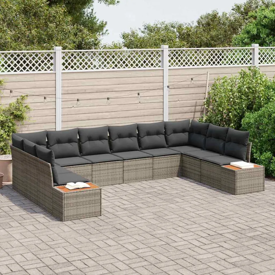 vidaXL Tuinbankenset 10 st Grijs Poly riet, foto 3
