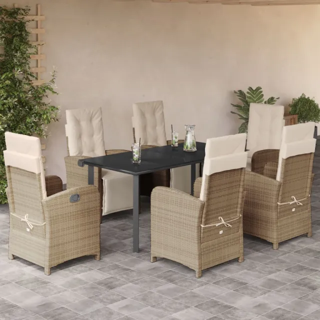 vidaXL 7-delige Tuinset met kussens poly rattan beige