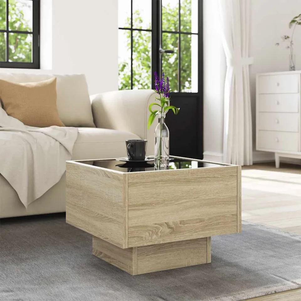 vidaXL Bijzettafel met LED 40x40x30 cm bewerkt hout sonoma eikenkleur, foto 4