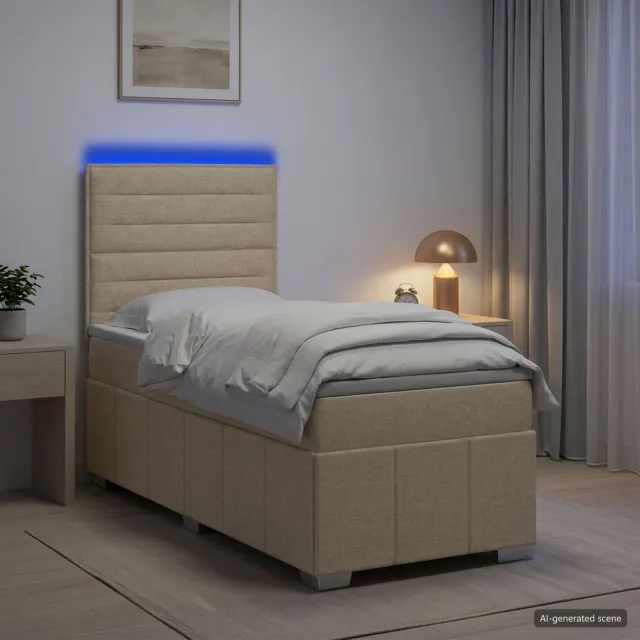 vidaXL LED Boxspring Bed met Matras Crèmekleurig 100 x 200 cm Stof