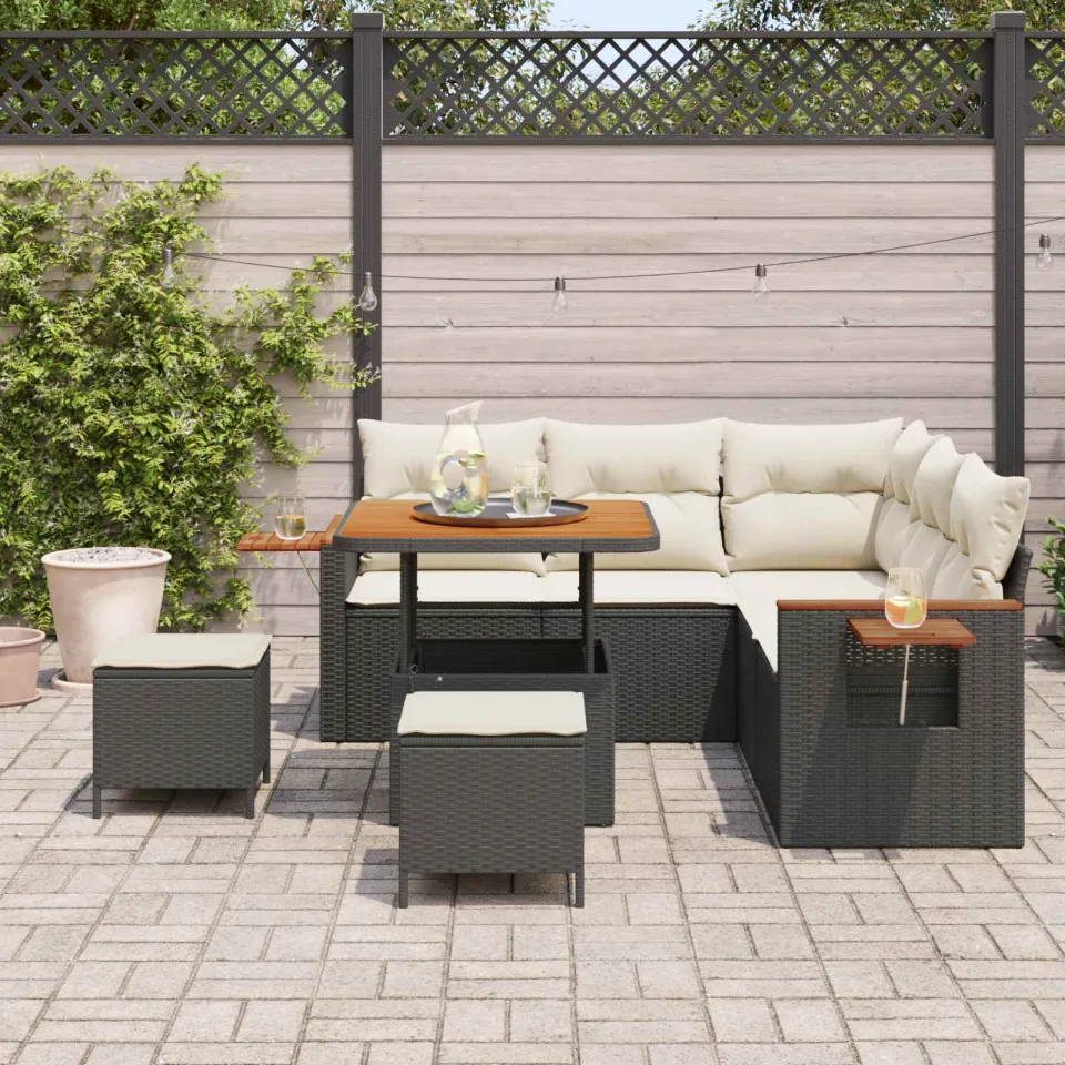 vidaXL Tuinbankenset 8 st Zwart poly rattan, foto 3