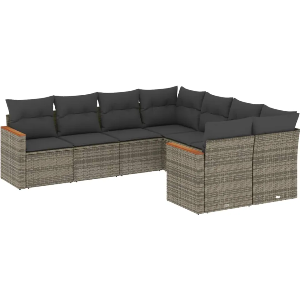 vidaXL 8-delige Loungeset met kussens poly rattan grijs