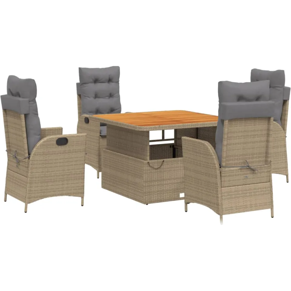 vidaXL 5-delige Tuinset met kussens poly rattan beige