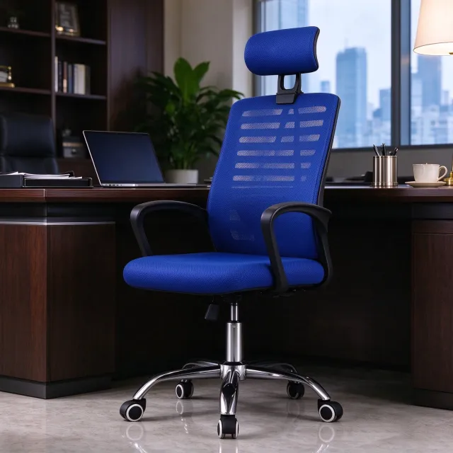 learnlogic Verstelbare bureaustoel met zwenkwielen blauw afmetingen 47x47x116 cm ergonomisch voor langdurig zitten