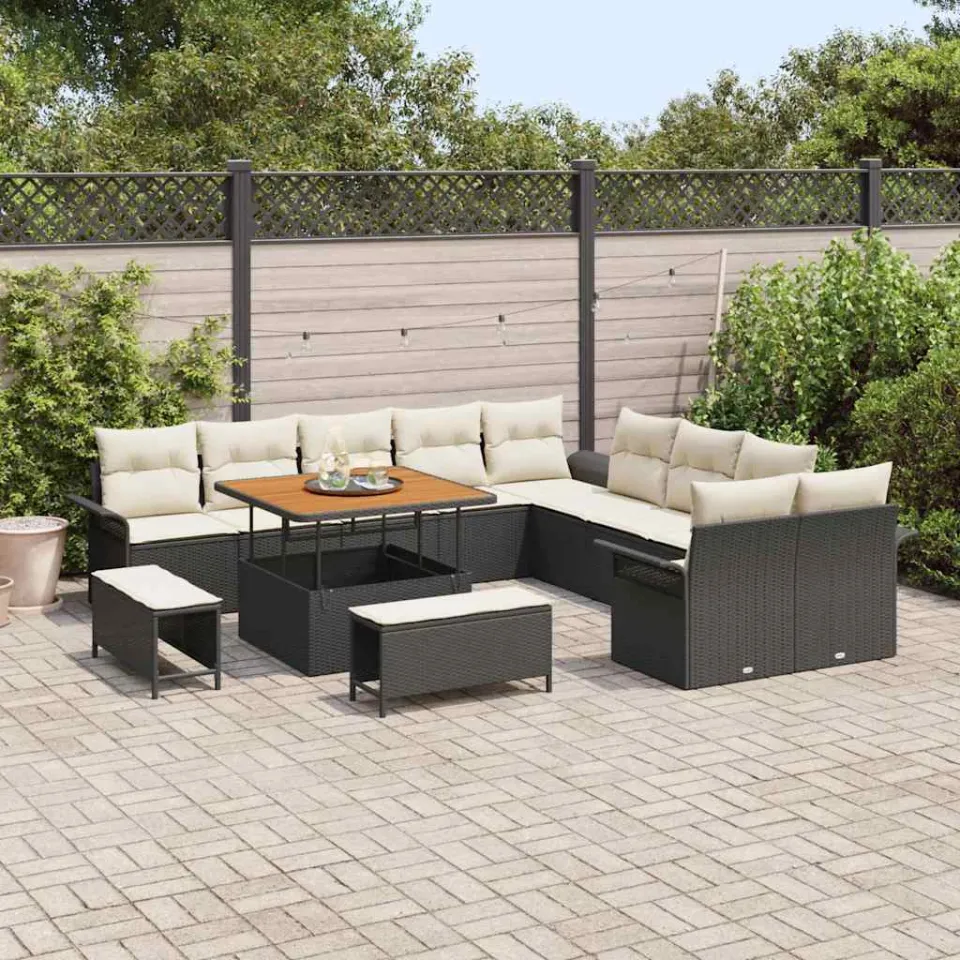 vidaXL Tuinbankenset 13 st Zwart poly rattan