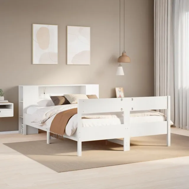 vidaXL Bed met boekenkast zonder matras grenenhout wit 140x200 cm
