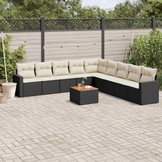 vidaXL 10-delige Loungeset met kussens poly rattan zwart, foto 2