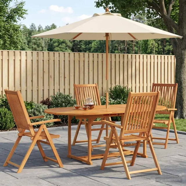 vidaXL Buiten Eetset met Parasol 6 st 4-zits Crème Wit en Natuurlijk