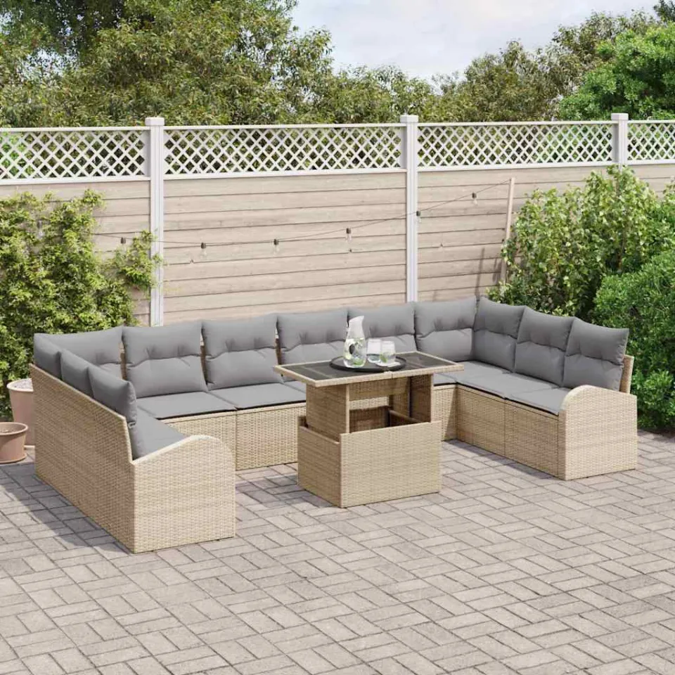vidaXL Tuin Sofa Set 11 st Beige Poly riet, foto 3