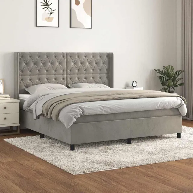 vidaXL Boxspring met matras fluweel lichtgrijs 160x200 cm grijs