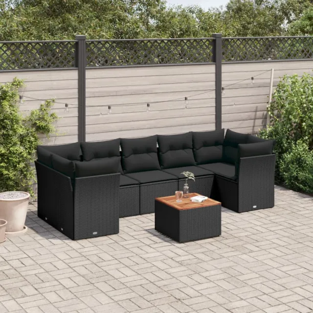 vidaXL 8-delige Loungeset met kussens poly rattan zwart, foto 2