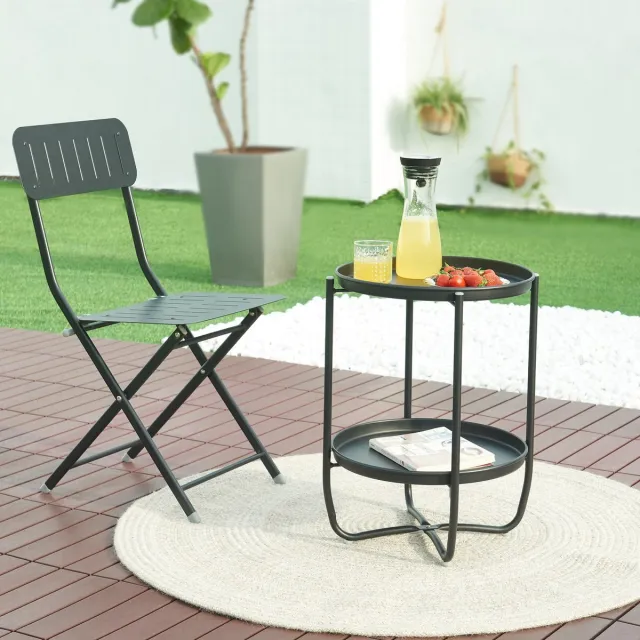 en.casa Tuintafel Sandefjord bijzettafel rond metaal 57,5xØ40 cm zwart [en.casa]