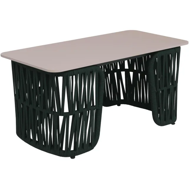 Loungetafel MCW-P90, tuintafel balkontafel outdoor, touwvlechtwerk Rope Sintersteen 43x90x45cm ~ groen, blad crème