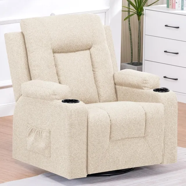 COMHOMA Stoffen Relaxstoel - Met Verstelbare Rugleuning en 360° Draaibaar - Beige