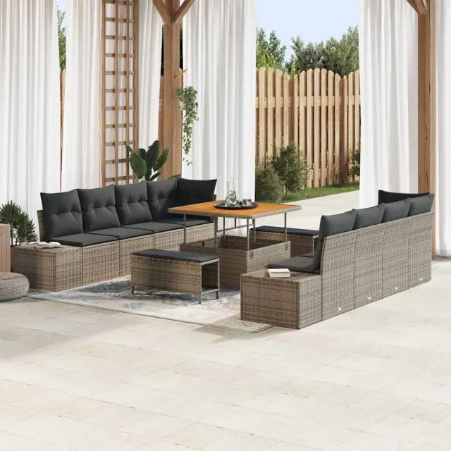 vidaXL Tuinbankenset 11 st Grijs poly rattan, foto 2