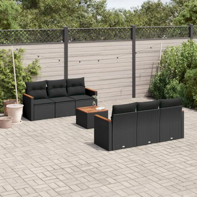 vidaXL 7-delige Loungeset met kussens poly rattan zwart, foto 2