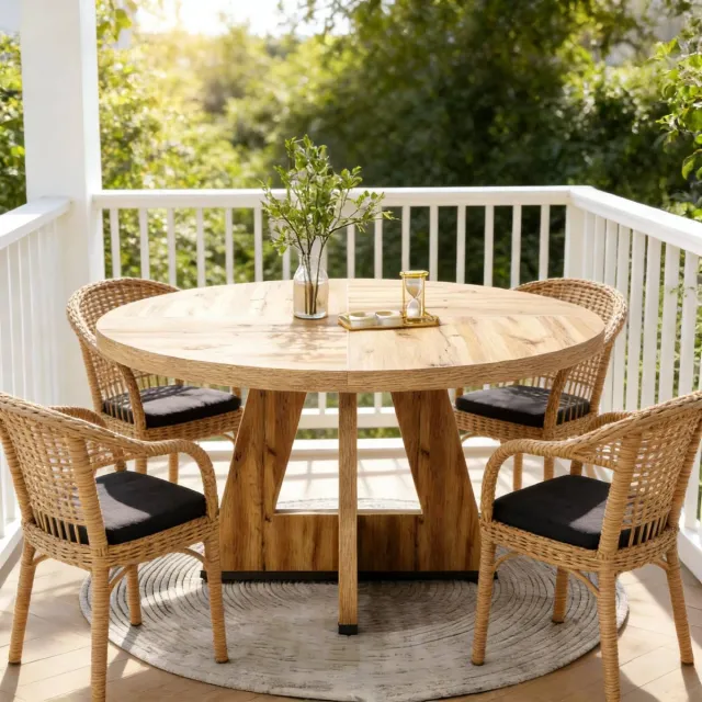MODFU Eettafel - Rond 120 Cm - 4 Personen - Landelijk - Houtlook - Natural - 75 Cm