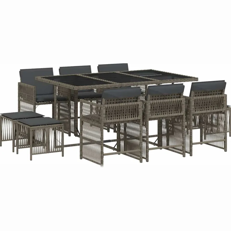 vidaXL 11-delige Tuinset met kussens poly rattan grijs