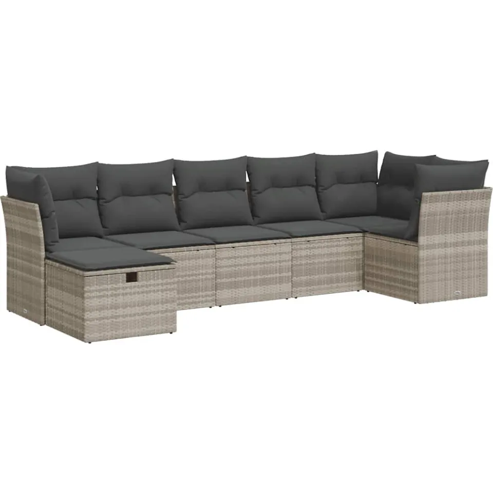 vidaXL 7-delige Loungeset met kussens poly rattan lichtgrijs grijs, foto 3
