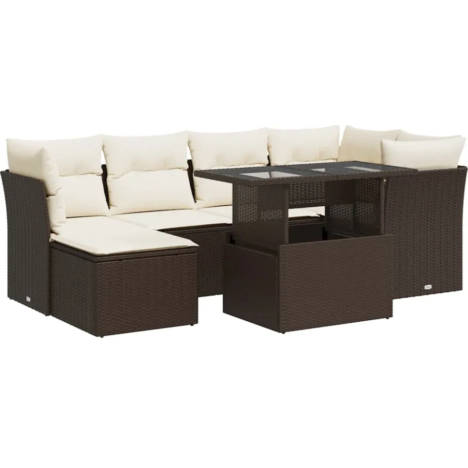 vidaXL 7-delige Loungeset met kussens poly rattan bruin