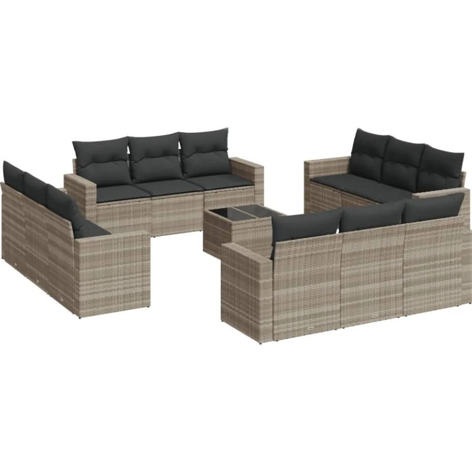 vidaXL 13-delige Loungeset met kussens poly rattan lichtgrijs
